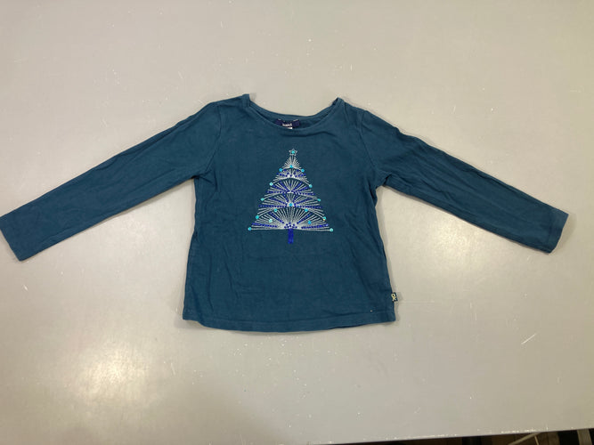 T-shirt ml bleu, sapin brodé pailleté, moins cher chez Petit Kiwi