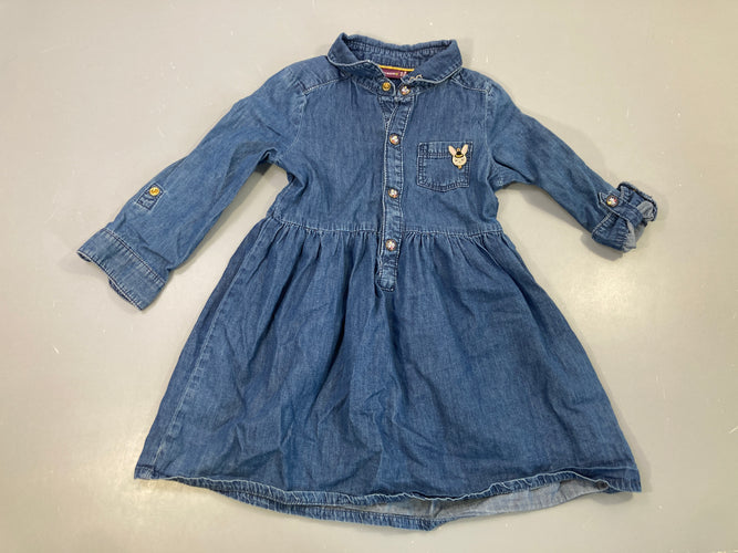 Robe chemise m.l en jean, poche brodée, moins cher chez Petit Kiwi