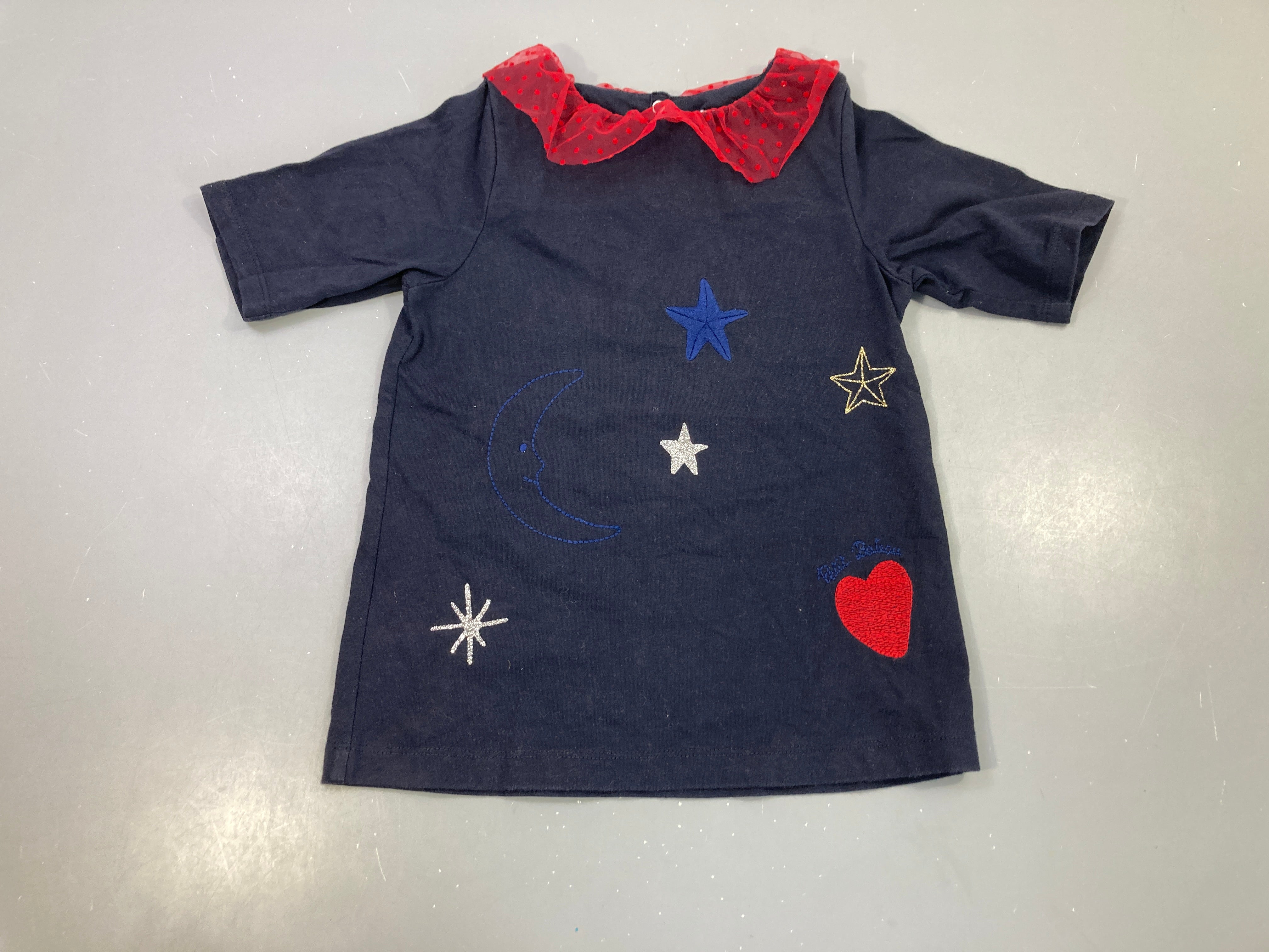Robe m.c jersey bleu marine col tulle, étoiles et lune