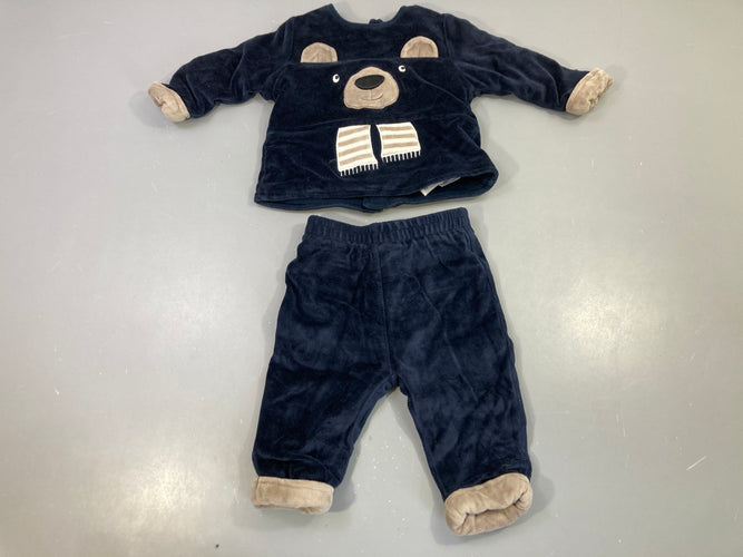 Ensemble velours ours bleu marine bébé, moins cher chez Petit Kiwi