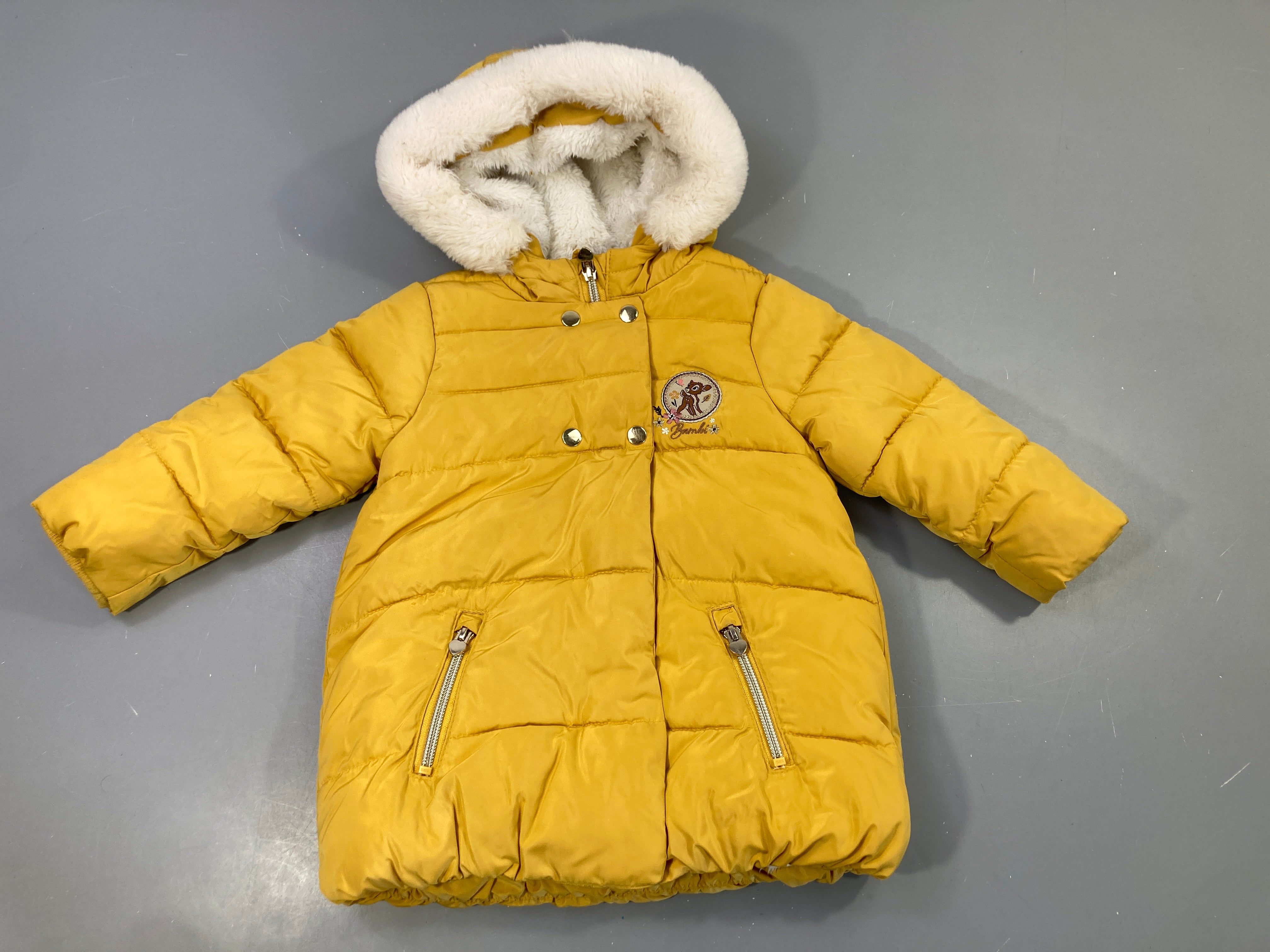 Doudoune zippée capuche fourrure moutarde Bambi