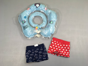 Bouée de cou, 3-18m + 2 maillots boxer bleu marine/rouge