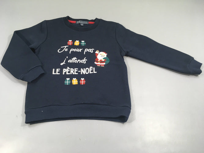 Sweat bleu marine , père Noël  "Je peux pas j'attends le père Noël", moins cher chez Petit Kiwi