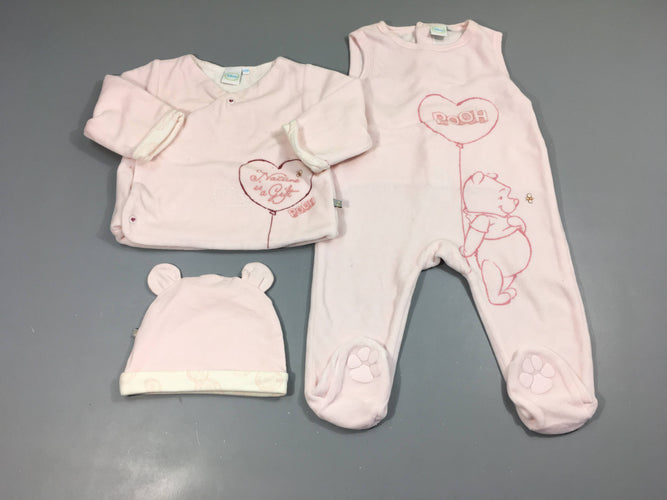 Pyjama velours s.m + gilet + bonnet velours rose Winnie, moins cher chez Petit Kiwi