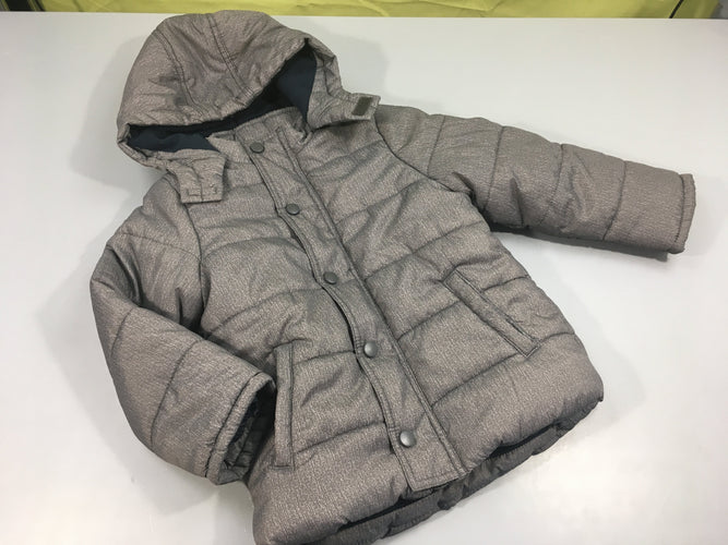 Veste ouatinée zipée à capuche gris anthracite chiné doublée polar, moins cher chez Petit Kiwi