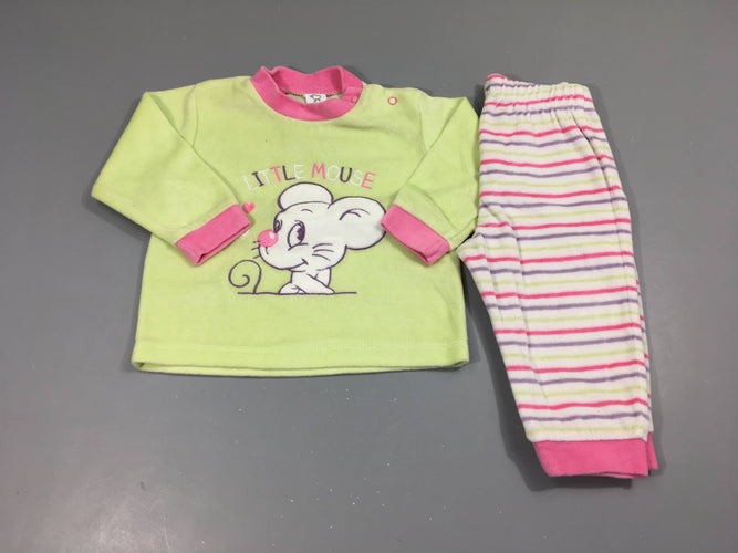 Pyjama 2pcs velours vert/rose Mouse, moins cher chez Petit Kiwi