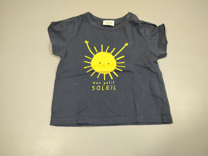 T-shirt m.c bleu marine, soleil "mon petit soleil" 100% coton, moins cher chez Petit Kiwi