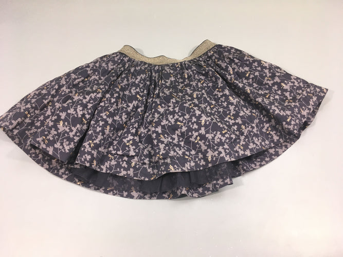 Jupe anthracite , fleurs grises, libellules dorées. Taille élastique doré, moins cher chez Petit Kiwi