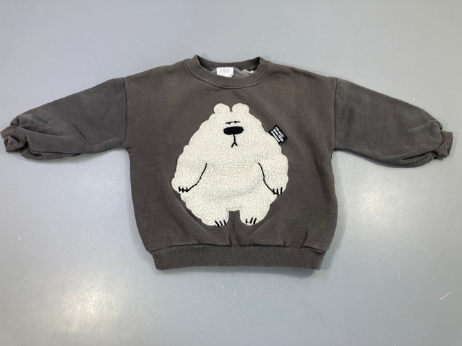 Sweat gris foncé ours polaire, moins cher chez Petit Kiwi