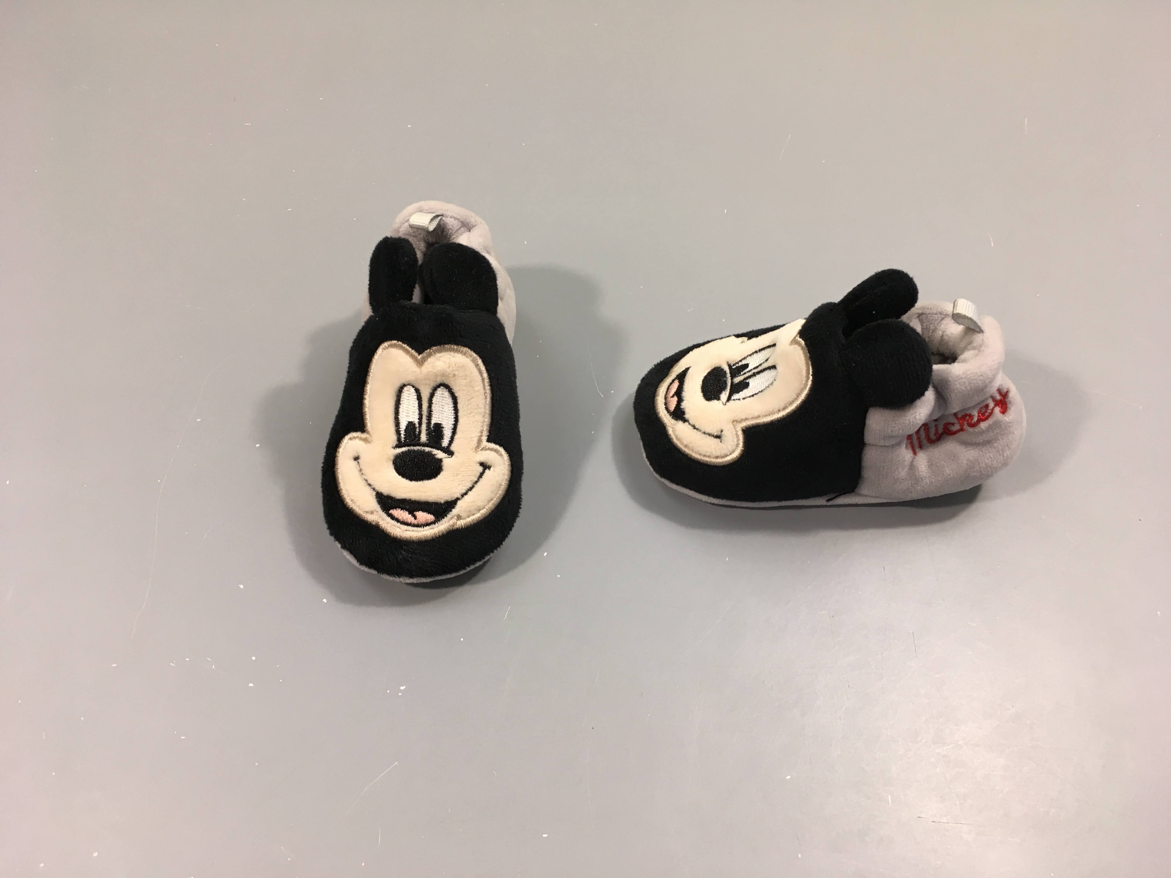 Chaussons souples velours bleu marine/gris Mickey