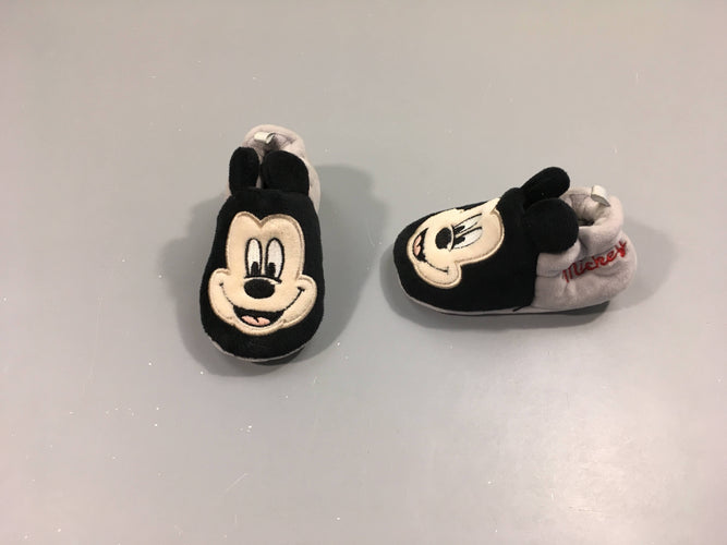 Chaussons souples velours bleu marine/gris Mickey, moins cher chez Petit Kiwi