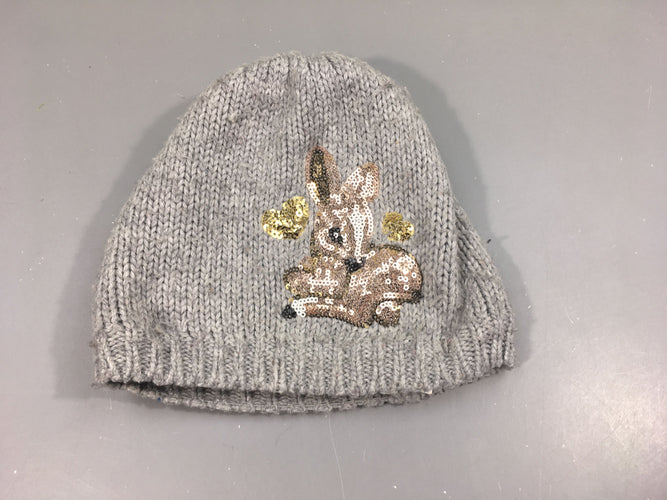 Bonnet gris faon en sequins 92-104 cm, bouloché, moins cher chez Petit Kiwi