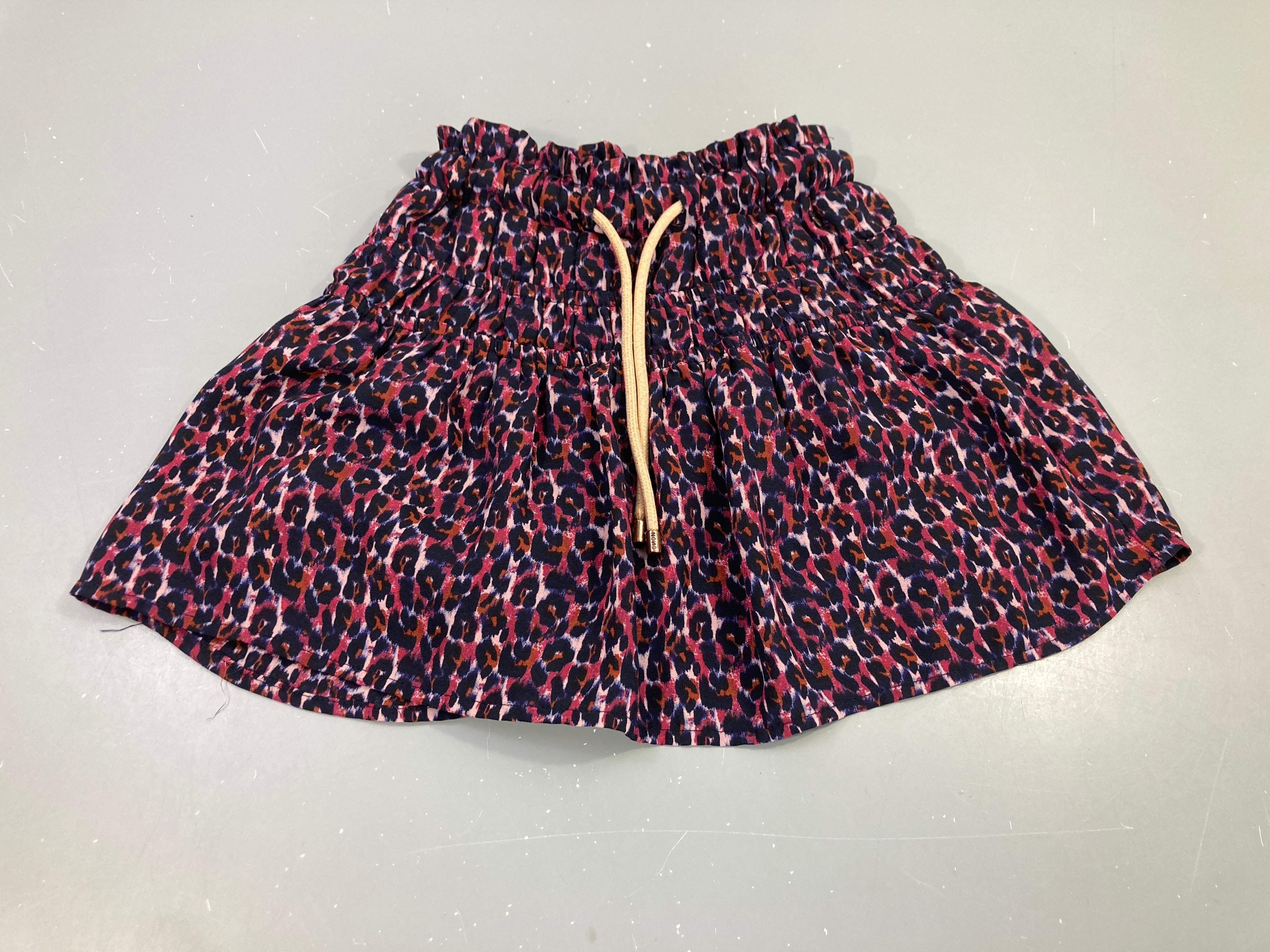 Jupe fluide taille élastique, imprimé léopard multicolore