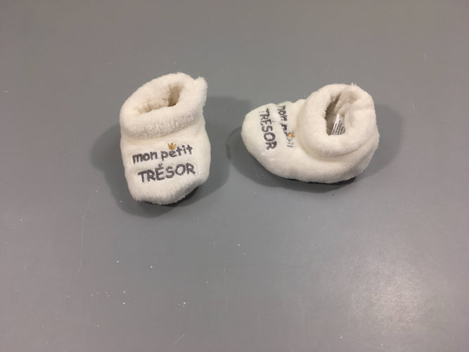 Chaussons souples velours blanc Mon petit Trésor, 6-12m, moins cher chez Petit Kiwi