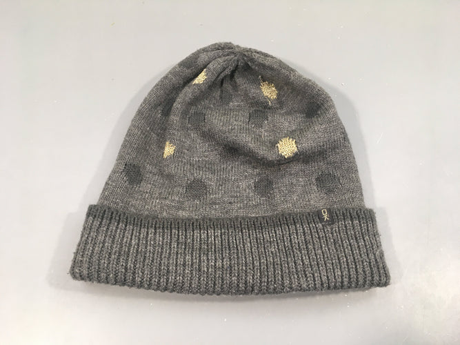 Bonnet gris  à pois  doré, gris , quelques accros et bouloches, moins cher chez Petit Kiwi