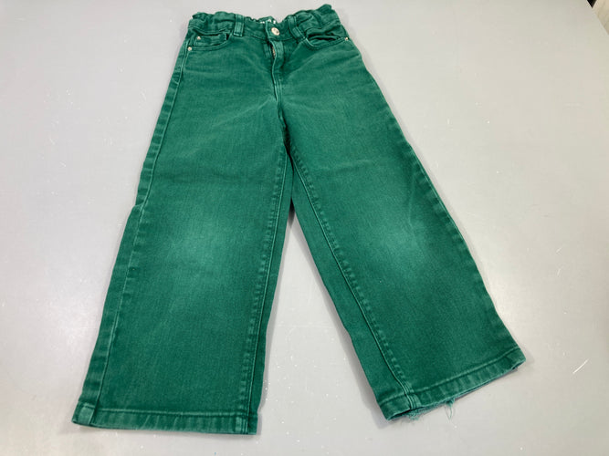 Pantalon denim vert, bas arrière gauche éffiloché, moins cher chez Petit Kiwi