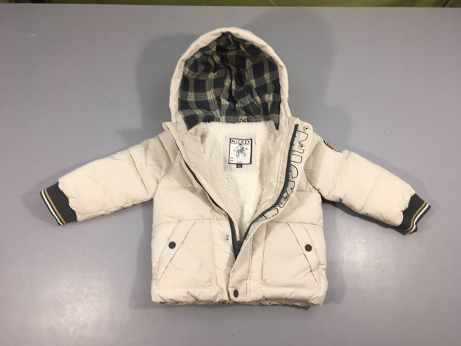 Doudoune ouatinée blanc cassé à capuche doublé Teddy, moins cher chez Petit Kiwi