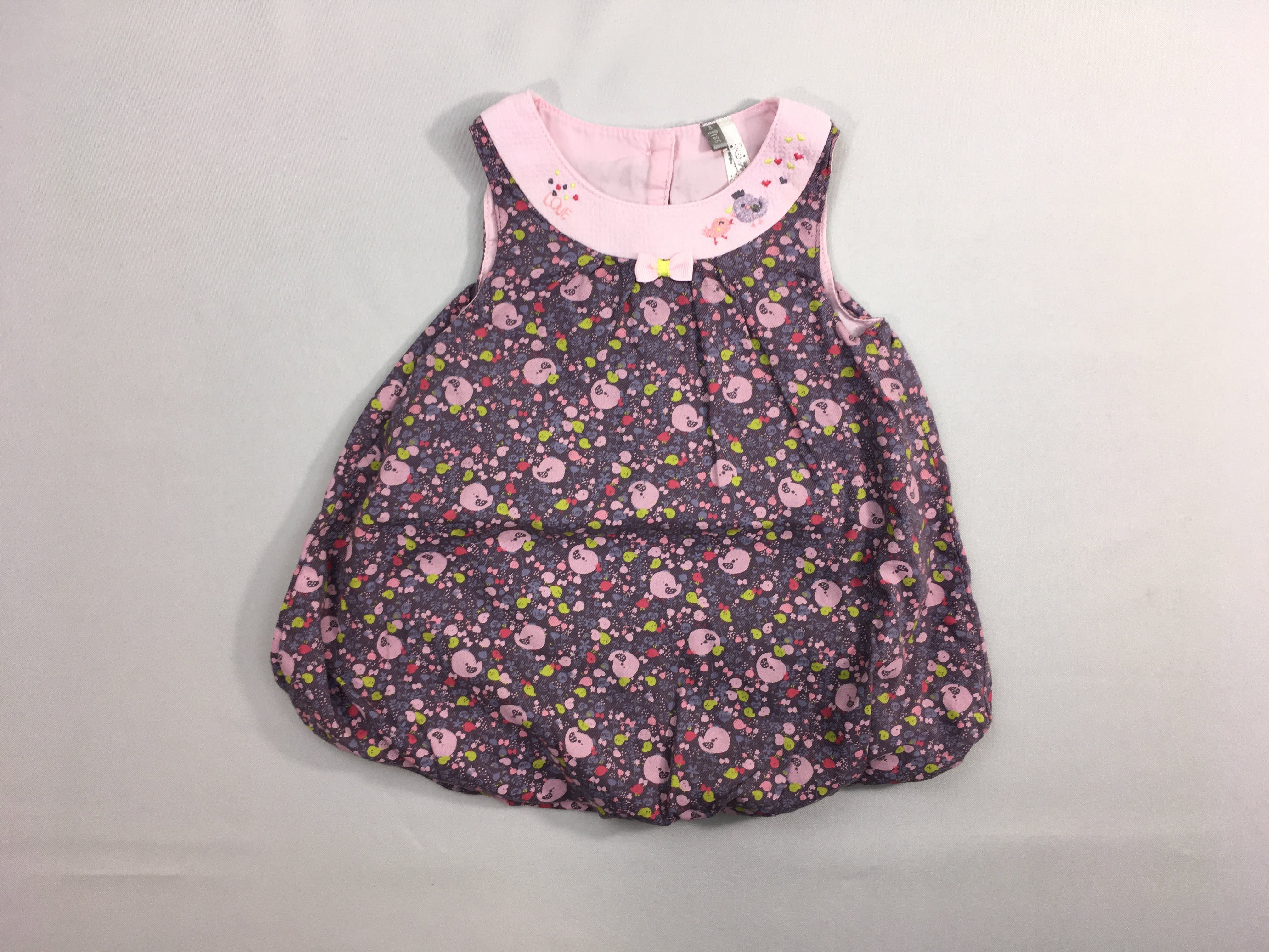 Robe boule s.m mauve oiseaux fleurs