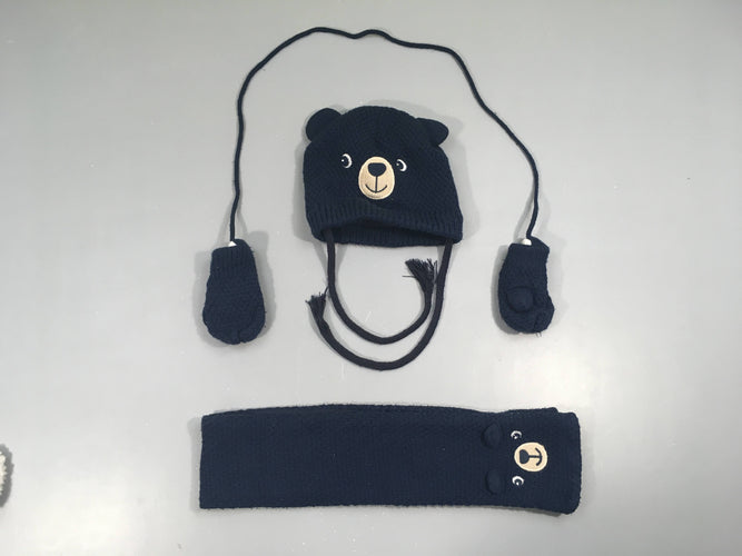 Ensemble Bonnet,écharpe et moufles bleue doublé polar, moins cher chez Petit Kiwi