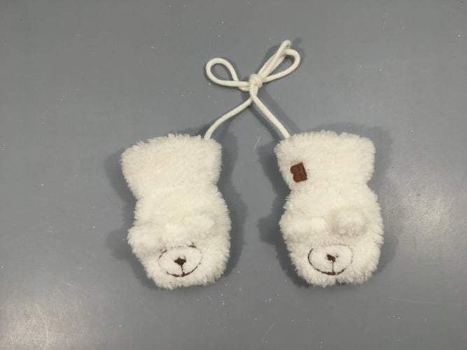 Moufles Teddy blanc ours, moins cher chez Petit Kiwi