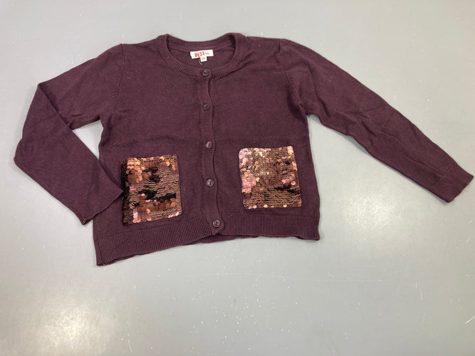 Gilet prune sequins aux poches, moins cher chez Petit Kiwi