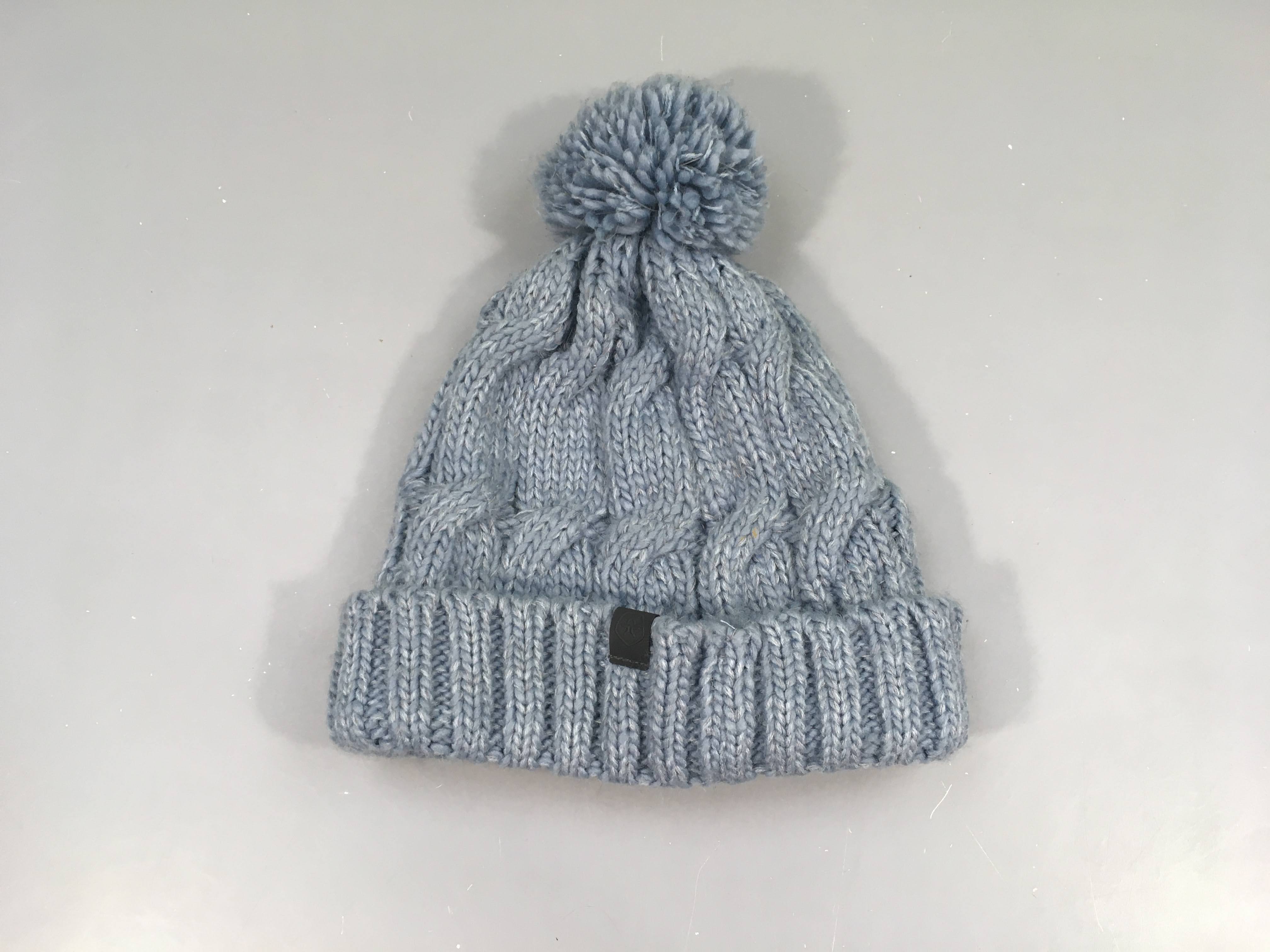 Bonnet mailles bleues pompon doublé polar 52cm
