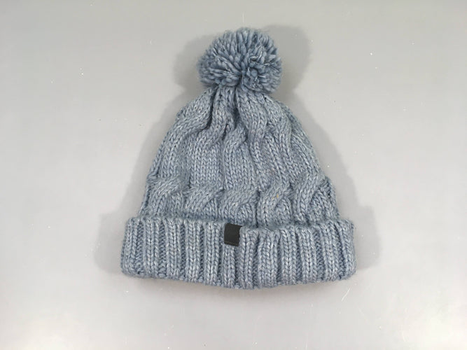 Bonnet mailles bleues pompon doublé polar 52cm, moins cher chez Petit Kiwi