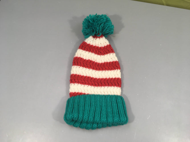 Bonnet rayé vert-blanc-rouge Pompon, moins cher chez Petit Kiwi