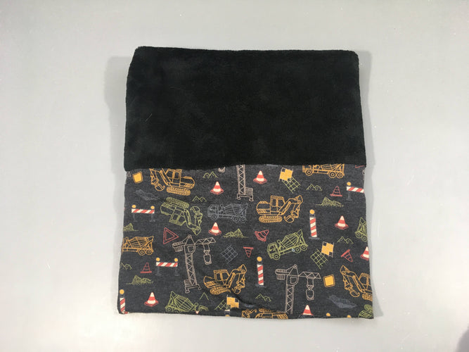 Tour de cou bi-matière noir velours/jersey bouloches engins chantier, moins cher chez Petit Kiwi