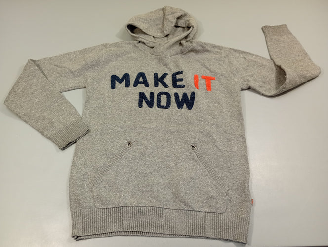 Sweat à capuche gris chiné  "Make it now",  bouloché, moins cher chez Petit Kiwi