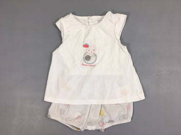 Combishort m.c jersey blanc fruit effet superposé pois