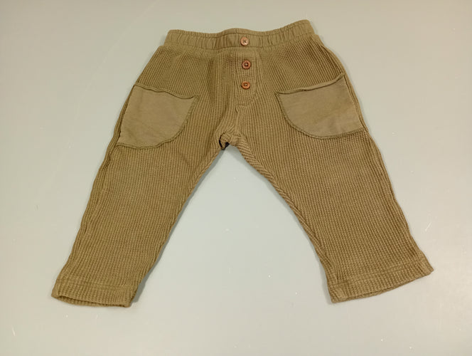 Pantalon gauffré kaki, poches latéralles, moins cher chez Petit Kiwi