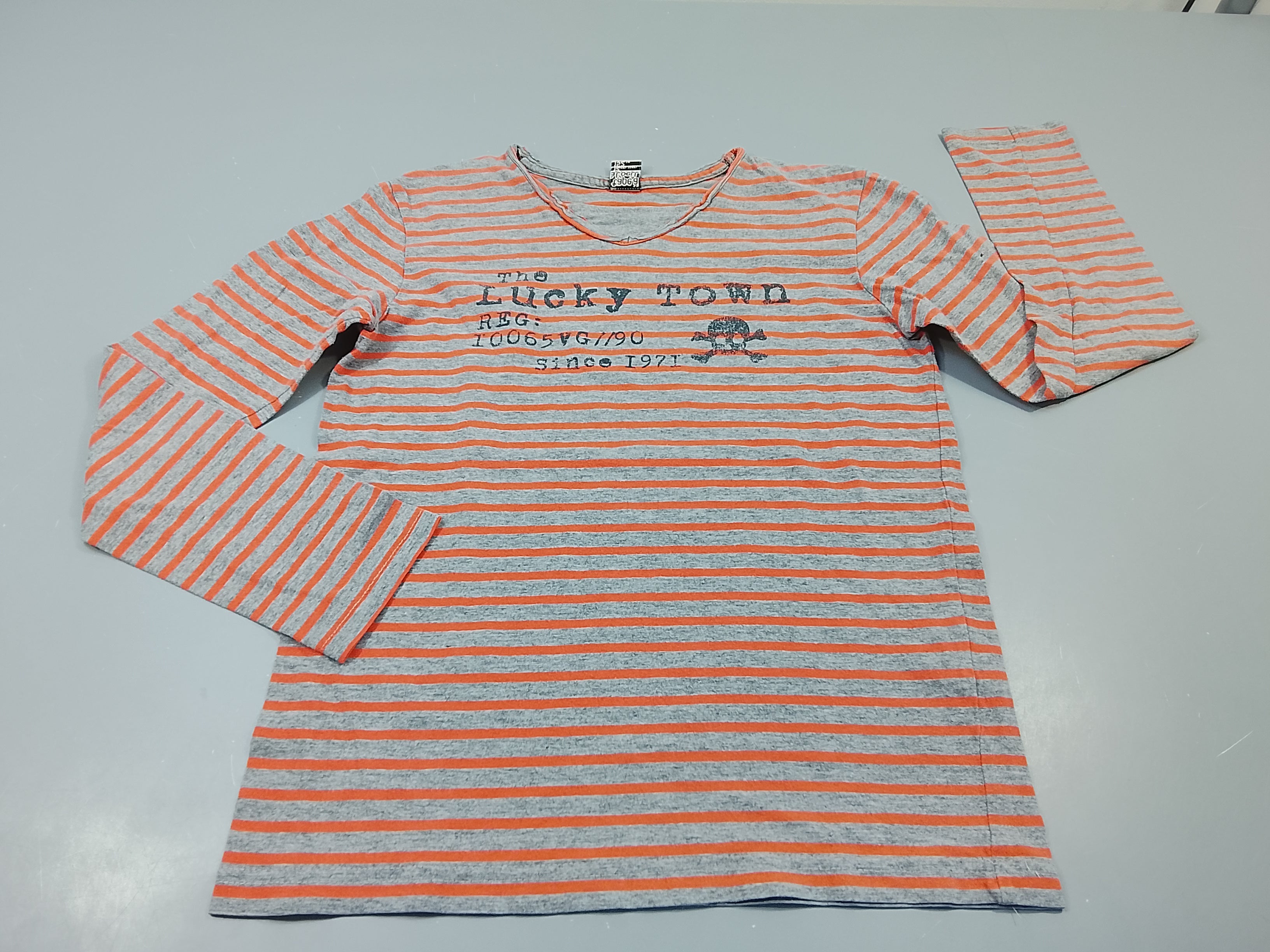 T-shirt m.l gris flammé rayé orange clair