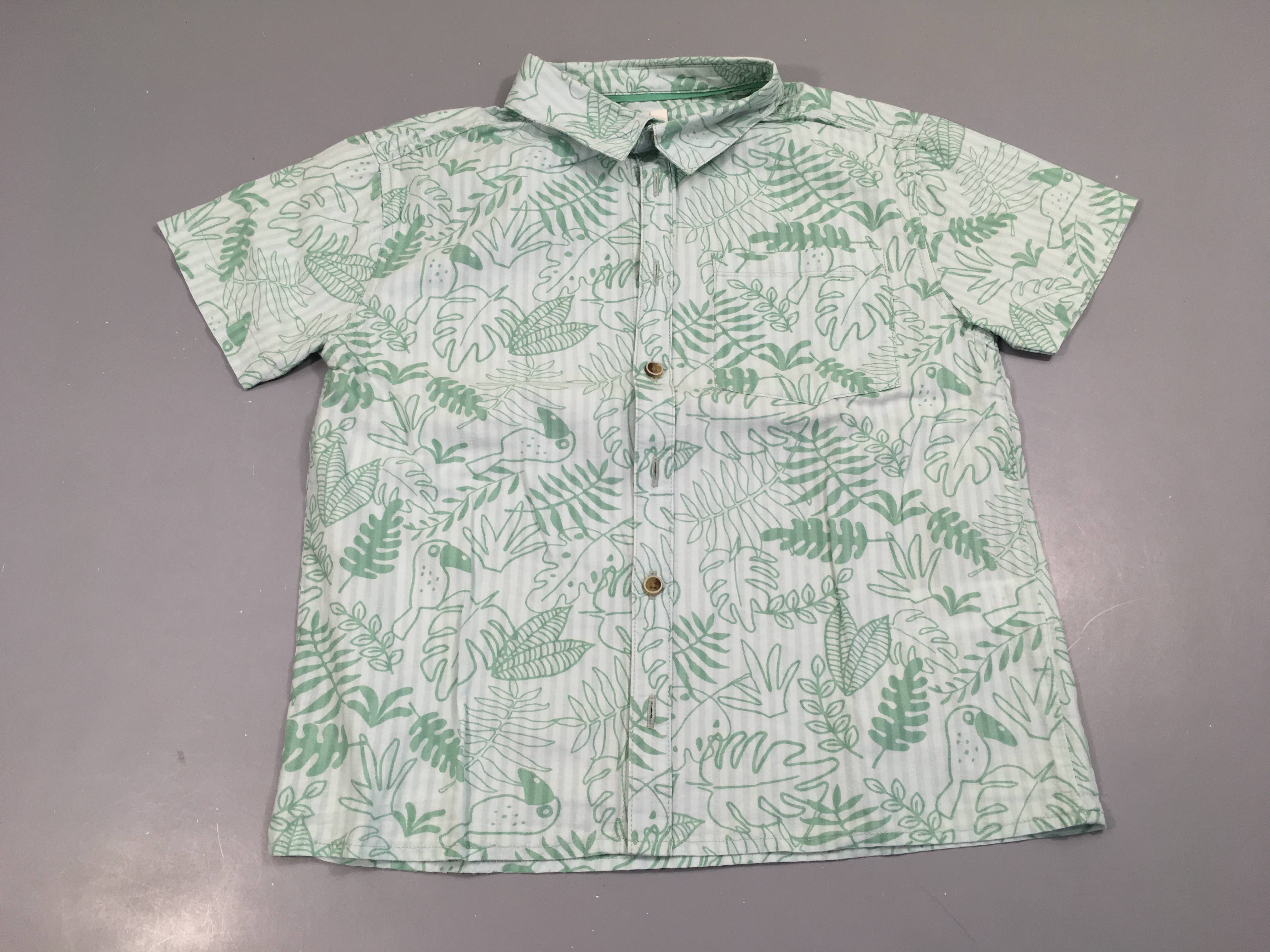 Chemise m.c bleu clair ligné feuillage