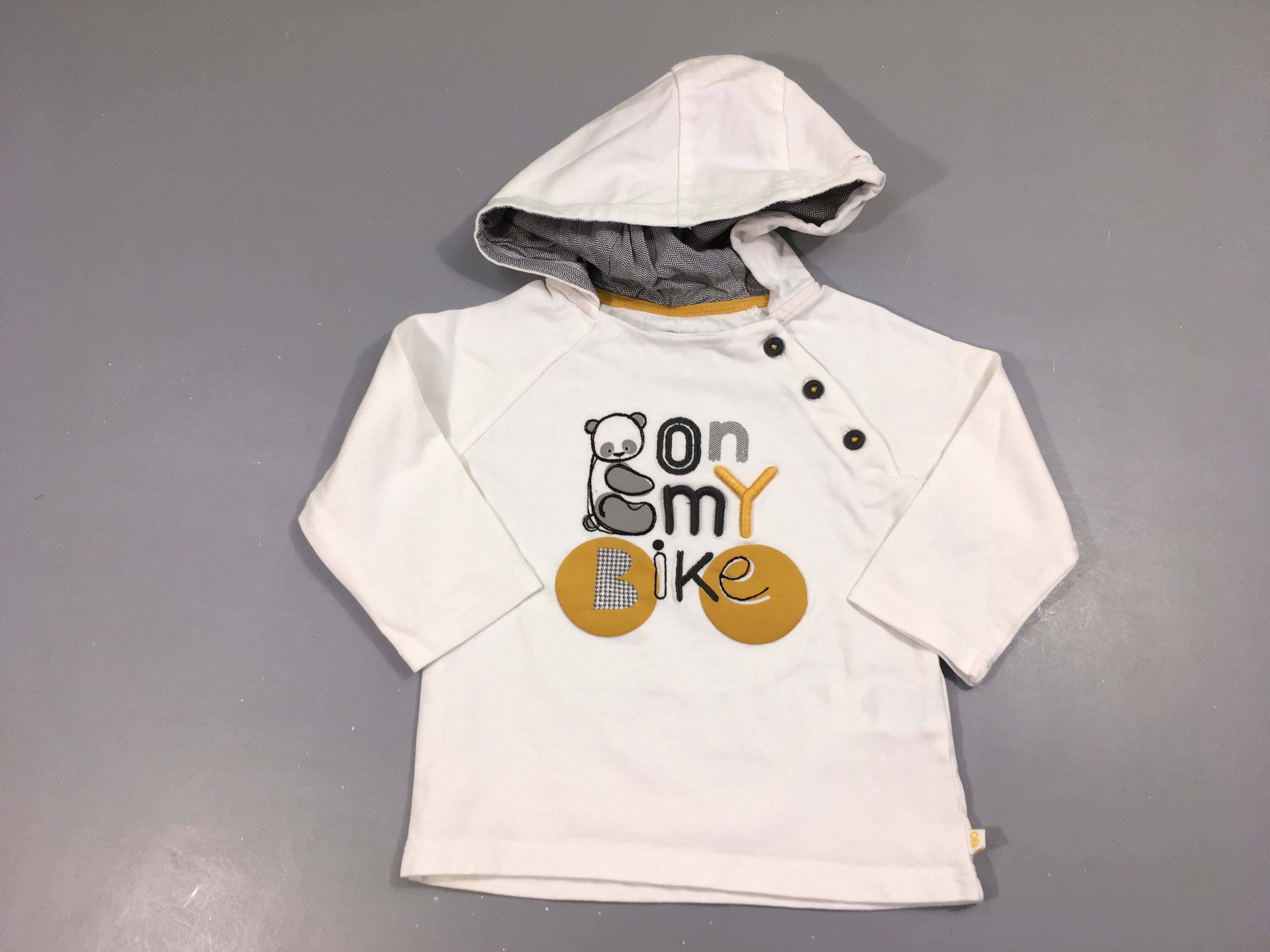 T-shirt m.l à capuche blanc ours Bike