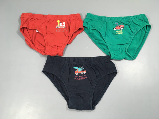 3 Slips bleu-vert-rouges véhicules, moins cher chez Petit Kiwi