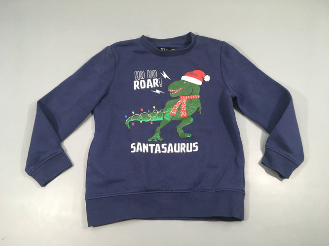 Sweat bleu Dino de Noël Bouloché, moins cher chez Petit Kiwi