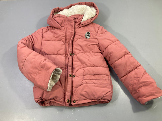 Veste zippée à capuche vieux rose, intérieur moutonné, moins cher chez Petit Kiwi