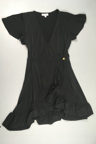 Robe noire m.c volant, moins cher chez Petit Kiwi