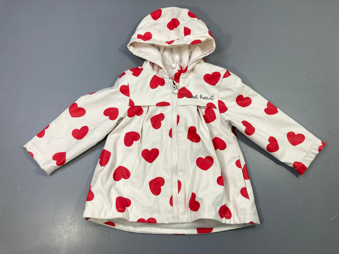 Ciré zippé à capuche blanc, coeurs rouges, intérieur doux et chaud, moins cher chez Petit Kiwi
