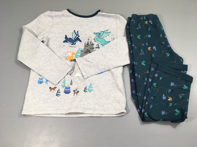 Pyjama 2 pcs.molleton gris-vert dragons, moins cher chez Petit Kiwi