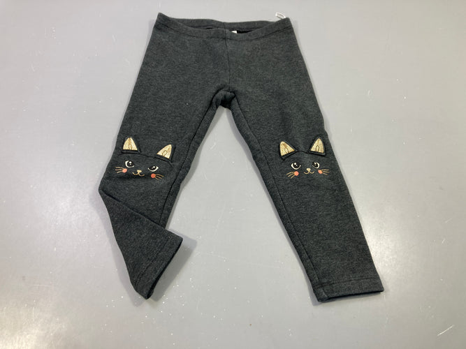Legging anthracite chiné, têtes de chat aux genoux, intérieur doux et chaud, moins cher chez Petit Kiwi