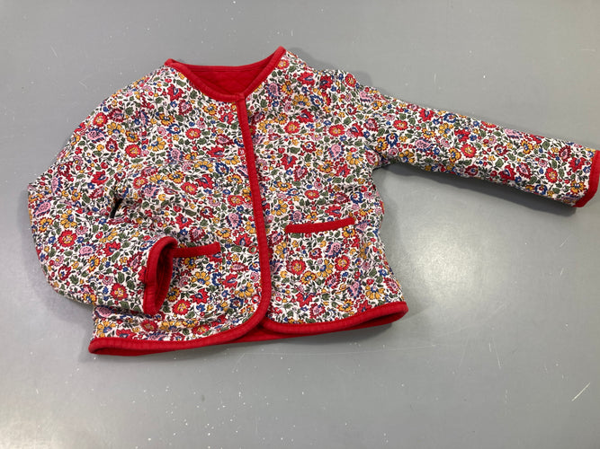 Gilet reversible rouge  texturé/ blanc à fleurs colorées, moins cher chez Petit Kiwi