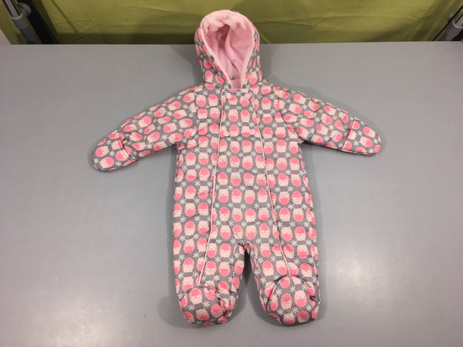 Combi gris/rose doublée polar hiboux, moins cher chez Petit Kiwi