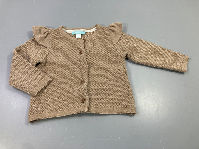 Gilet brun clair, fils dorés, moins cher chez Petit Kiwi