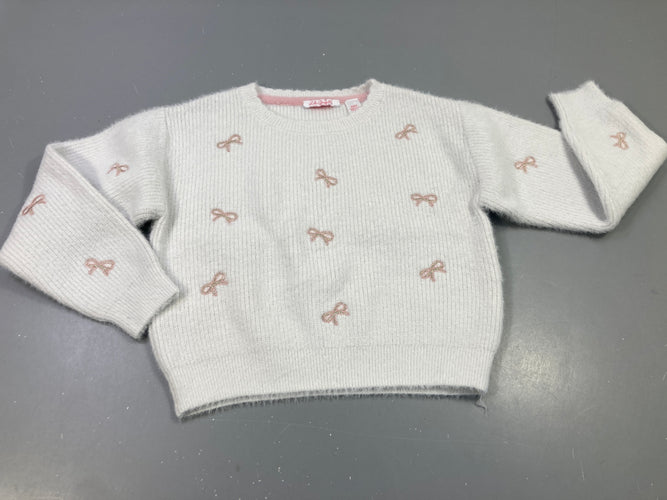 Pull écru noeuds rose et argenté, moins cher chez Petit Kiwi