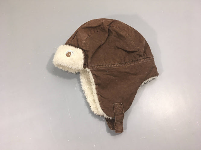 Chapka velours côtelé brun doublé fausse fourrure, moins cher chez Petit Kiwi