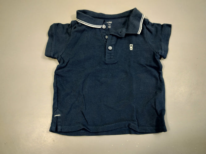 Polo m.c bleu marine , blanc  coton piqué 100% coton, moins cher chez Petit Kiwi
