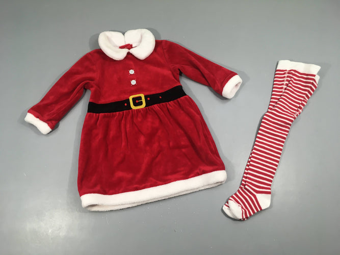 Robe m.l velours rouge + collant Noël, moins cher chez Petit Kiwi