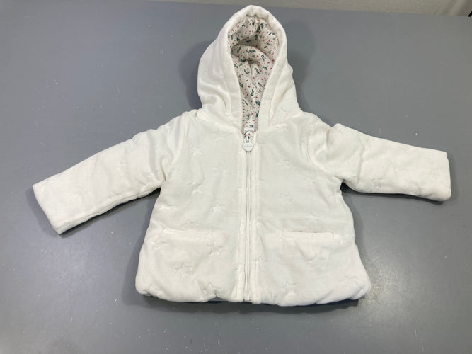 Gilet/veste zippé à capuche en velours  blanc texturé étoiles ,, moins cher chez Petit Kiwi